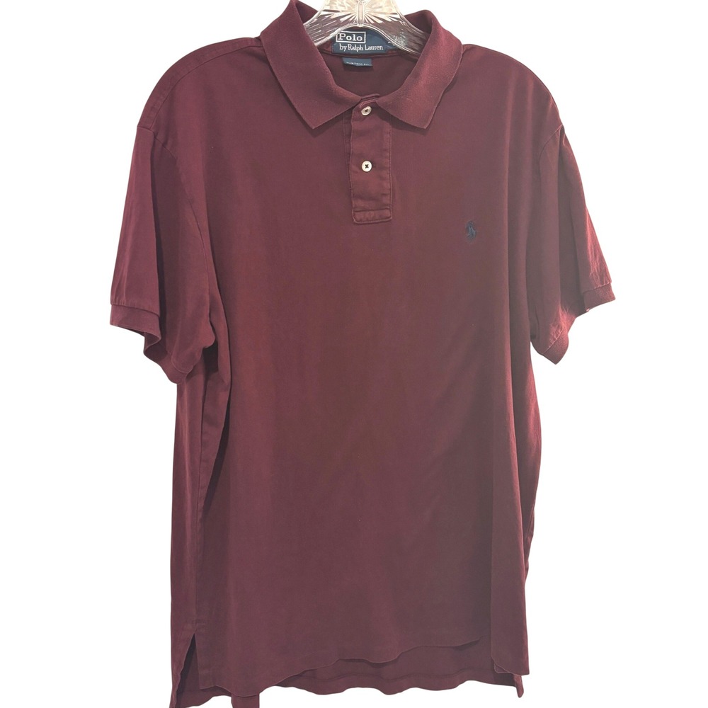 Polo Ralph Lauren Polo Shirt Mens L Burgundy Custom Fit Short Sleeve Preppy